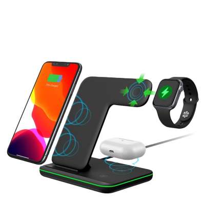 3 in 1 Qi Certified 15W Fast Charging stand Station for i Watch Pods, for iPhone, for Samsung